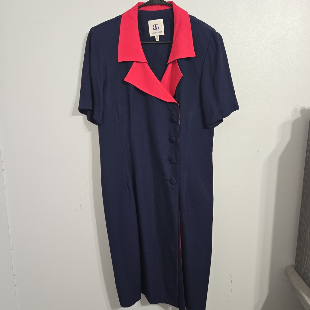 M#38‎ VTG Bahari Group Polyester Navy BlueDress Sexy Short Sleeve Size 14
